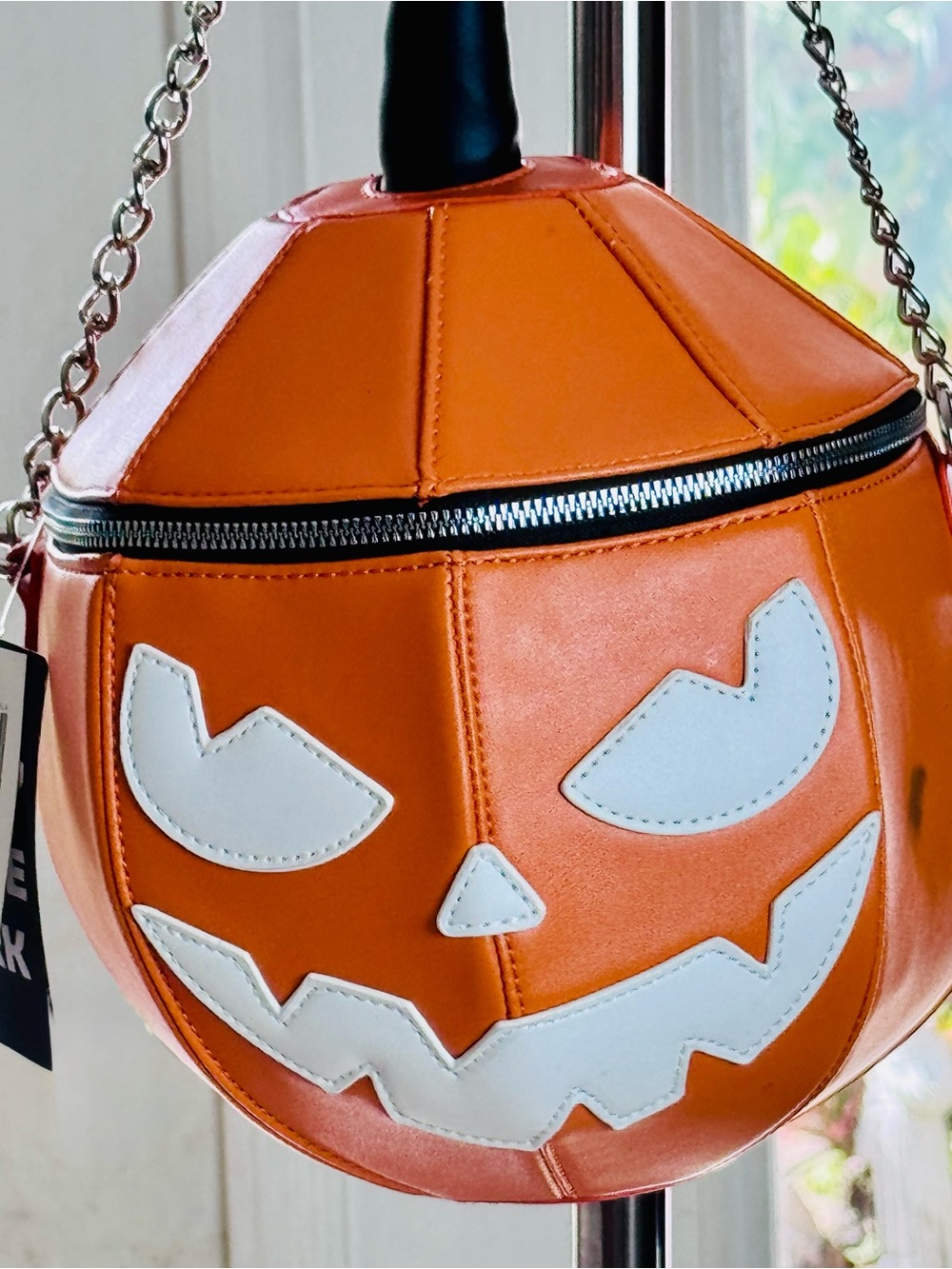 Pumpkin Glow-In-The-Dark Figural Crossbody Bag with Chain NWT